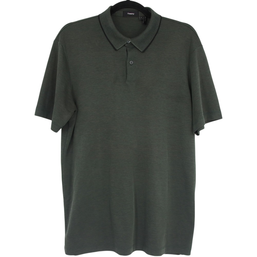 Theory Mens Standard Polo Current Pique Dark Green Short Sleeve Shirt Large
